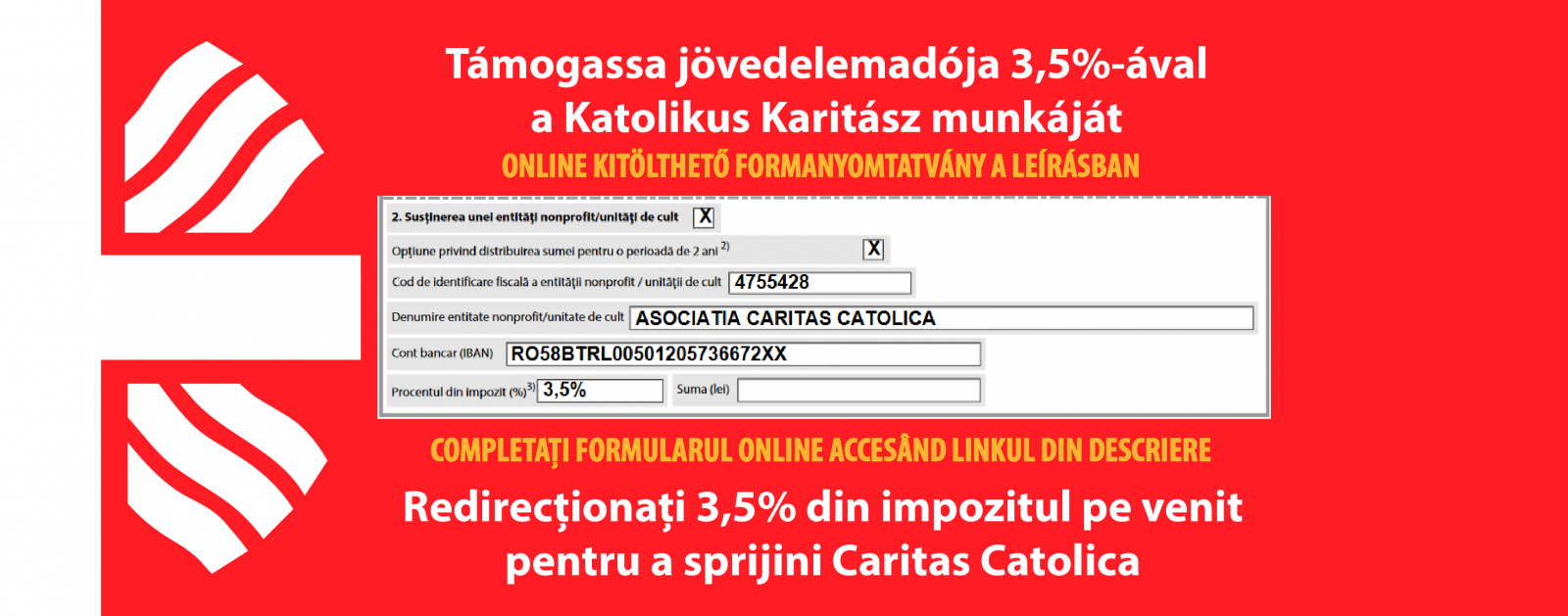 Redirect 3,5% of your income tax to help Caritas